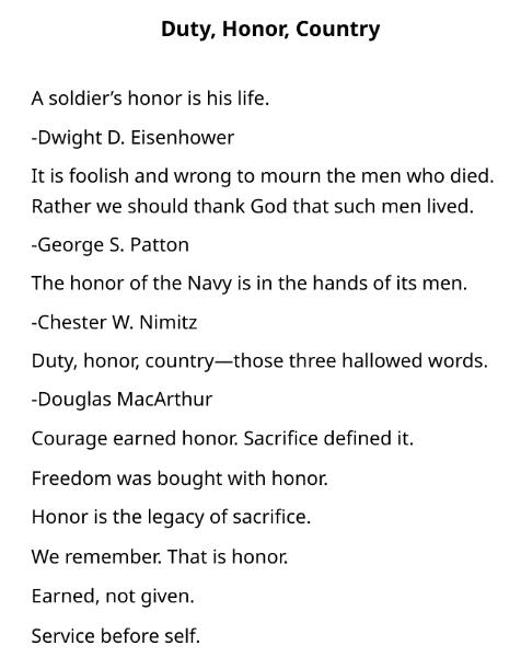 Duty Honor Country (2026) Sold